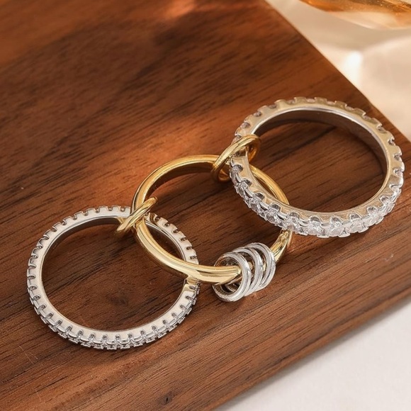 18k plated Gold and Silver Interlocking stack Ring luxury jewelry look - Picture 2 of 3